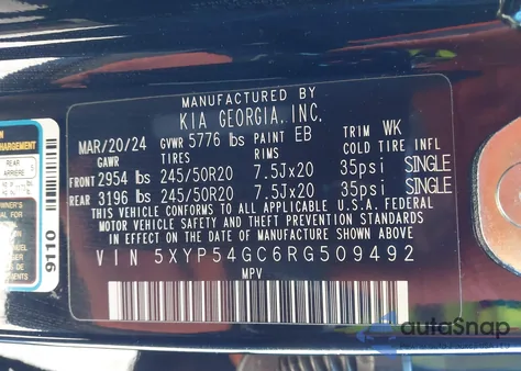 2024 Kia Telluride Sx from USA, damaged, VIN 5XYP54GC6RG509492